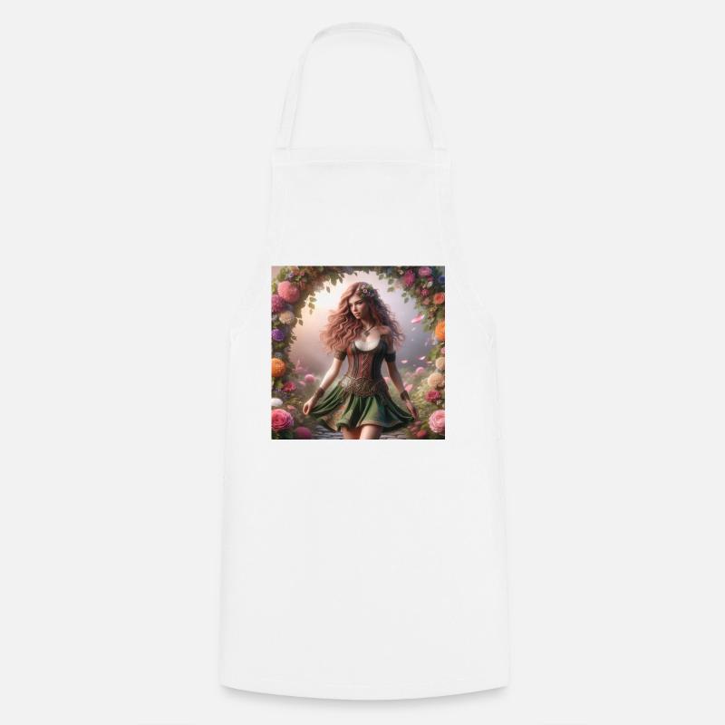 Femme celtique dans une arche de fleurs - Tablier de cuisine - blanc