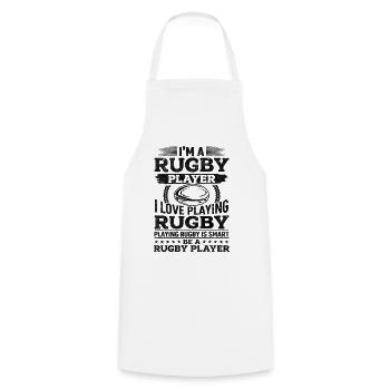 I'm a Rugby Player I love playing Rugby - Cooking Apron - white - Front - AI Model Male 185 dark (185cm)
