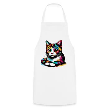 Katze - Kochschürze - Weiß - Vorne - AI Model Male 185 dark (185cm)
