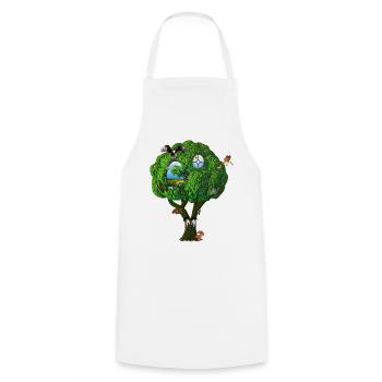 Cabane dans les arbres Fantasy Arbre avec des yeux Oiseaux Champignons - Tablier de cuisine - blanc - Devant - AI Model Male 185 dark (185cm)