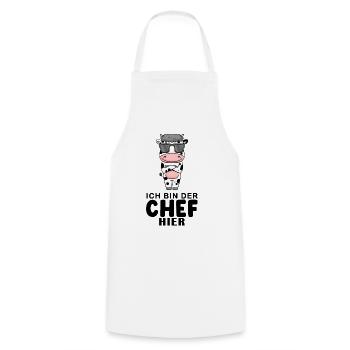 Chef Spruch Anführer Kuh Motiv - Kochschürze - Weiß - Vorne - AI Model Male 185 dark (185cm)