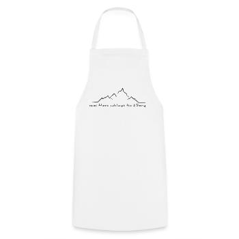 my heart slogs fia dBerg - Heart beats for mountain - Cooking Apron - white - Front - AI Model Male 185 dark (185cm)