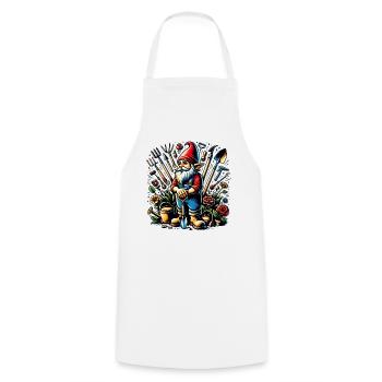 Nain de jardin coloré et vivant entouré d’outils - Tablier de cuisine - blanc - Devant - AI Model Male 185 dark (185cm)