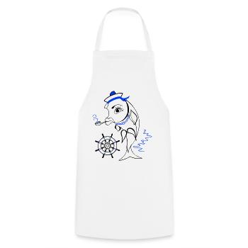 Marin, Poisson, Ahoy - Tablier de cuisine - blanc - Devant - AI Model Male 185 dark (185cm)
