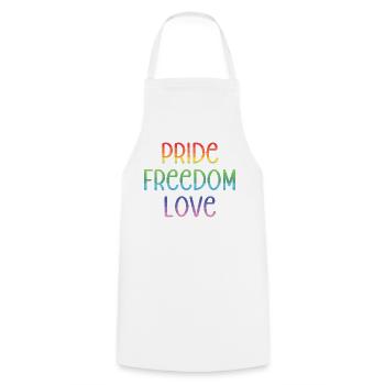 LGBT Pride Month - Peace. Freedom. Love. - Cooking Apron - white - Front - AI Model Male 185 dark (185cm)