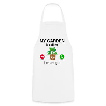 Jardinage - Mon jardin m’appelle, je dois partir - Terres - Tablier de cuisine - blanc - Devant - AI Model Male 185 dark (185cm)