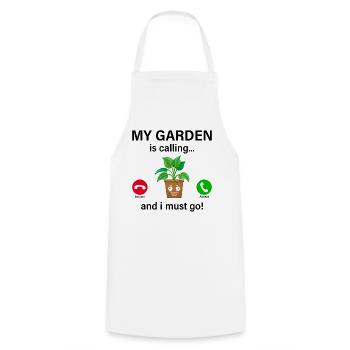 Mon jardin m’appelle et je dois y aller - Hobby Gardene - Tablier de cuisine - blanc - Devant - AI Model Male 185 dark (185cm)