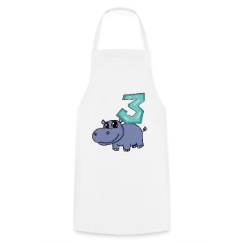Motif 3ème anniversaire Hippopotame - Trois ans - Tablier de cuisine - blanc - Devant - AI Model Male 185 dark (185cm)