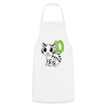 10th Birthday Motif Tiger - Ten - 10 Years - Cooking Apron - white - Front - AI Model Male 185 dark (185cm)