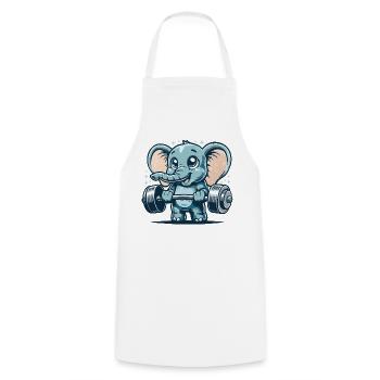 Mignon éléphant de dessin animé faisant de la musculation - Tablier de cuisine - blanc - Devant - AI Model Male 185 dark (185cm)