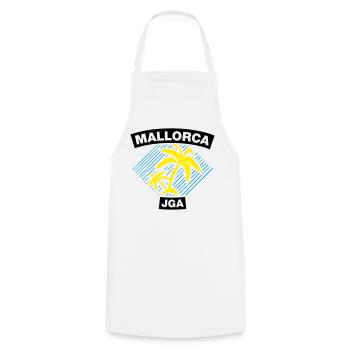 Mallorca – JGA unter Palmen - Kochschürze - Weiß - Vorne - AI Model Male 185 dark (185cm)