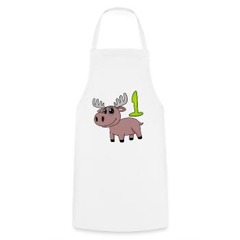 1st Birthday Motif Moose - One Year Old - Cooking Apron - white - Front - AI Model Male 185 dark (185cm)