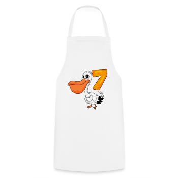 Motif Pélican 7e anniversaire - Sept ans - Tablier de cuisine - blanc - Devant - AI Model Male 185 dark (185cm)