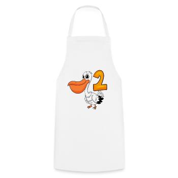 2nd Birthday Motif Pelican - Two Years Old - Cooking Apron - white - Front - AI Model Male 185 dark (185cm)