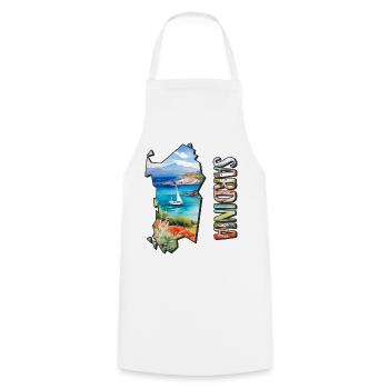 Watercolor Map Sardinia - Cooking Apron - white - Front - AI Model Male 185 dark (185cm)