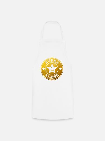 Hurra 1. Klasse - goldenes Emblem mit Stern - Kochschürze - Weiß