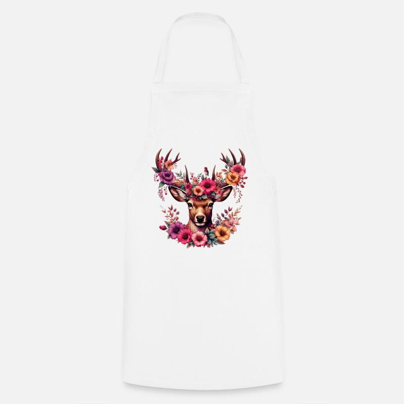 Cerf avec des fleurs - Tablier de cuisine - blanc