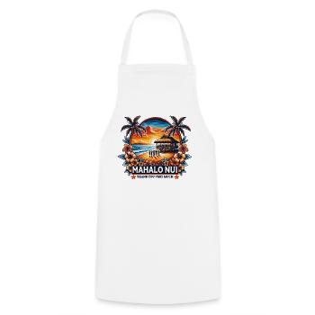 Mahalo Nui - Coucher de soleil hawaïen et conception de l’ Aloha - Tablier de cuisine - blanc - Devant - AI Model Male 185 dark (185cm)