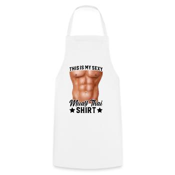 This is my sexy Muay Thai shirt Muay Thai Boxing - Kochschürze - Weiß - Vorne - AI Model Male 185 dark (185cm)