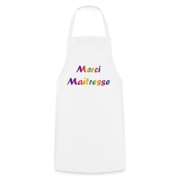 MISTRESS. THANK YOU. THANK YOU MISTRESS - Cooking Apron - white - Front - AI Model Male 185 dark (185cm)