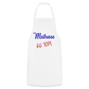 MISTRESS. THANK YOU. THANK YOU MISTRESS - Cooking Apron - white - Front - AI Model Male 185 dark (185cm)