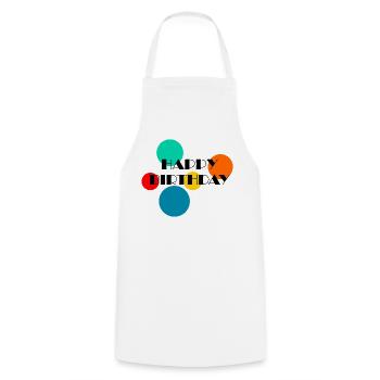 HAPPY BIRTHDAY. HAPPY BIRTHDAY. ANNIVERSARY. - Cooking Apron - white - Front - AI Model Male 185 dark (185cm)