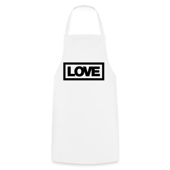 Typo LOVE Kontur 1C - Kochschürze - Weiß - Vorne - AI Model Male 185 dark (185cm)