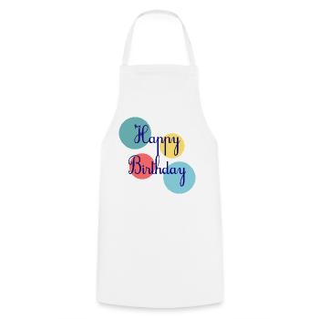 HAPPY BIRTHDAY. HAPPY BIRTHDAY. ANNIVERSARY. - Cooking Apron - white - Front - AI Model Male 185 dark (185cm)