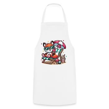 Cheerful cartoon fox on the beach on a lounger - Cooking Apron - white - Front - AI Model Male 185 dark (185cm)