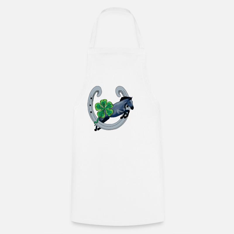 Cheval avec Chance et Trèfle Vert - Tablier de cuisine - blanc