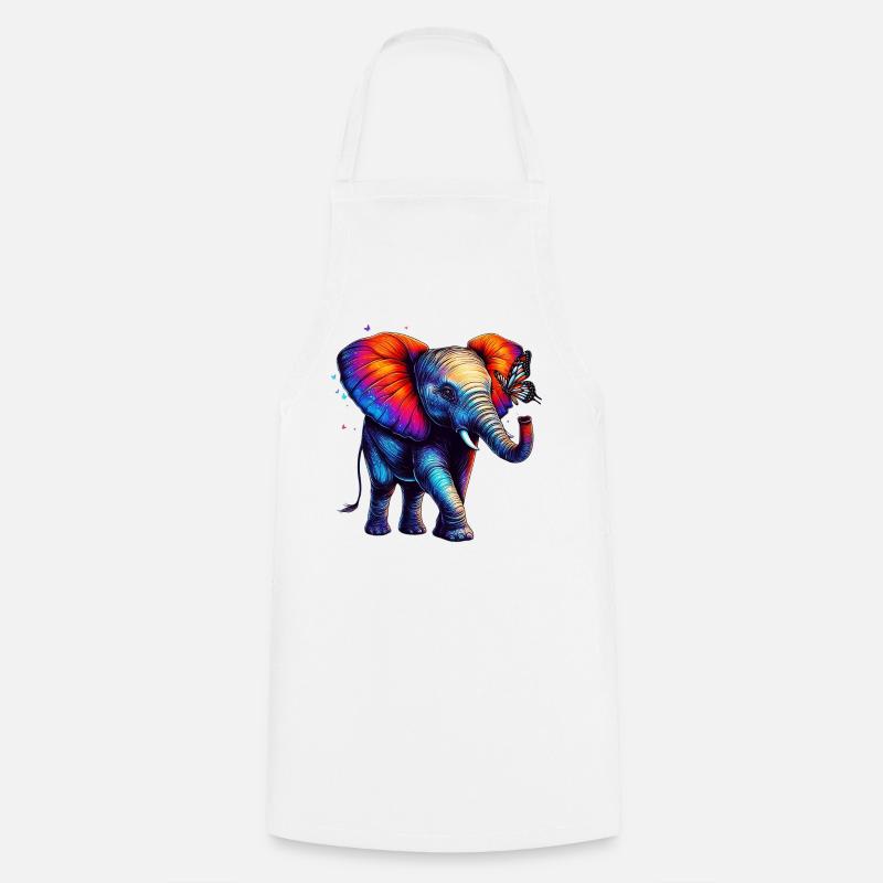Éléphant et papillon - Tablier de cuisine - blanc