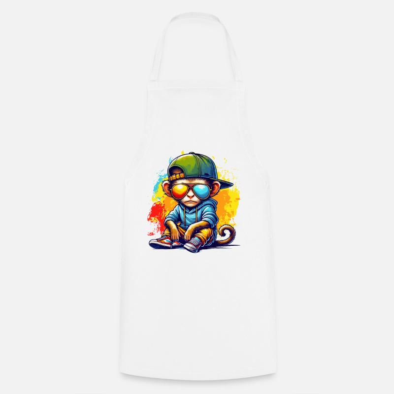 Cool Hip Hop Monkey with Sunglasses Graffiti Style - Cooking Apron - white