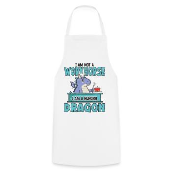 I am not a workhorse a hungry Dragon - Cooking Apron - white - Front - AI Model Male 185 dark (185cm)
