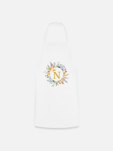 N Monogramm, Blumen-Kreis, personalisierbar - Kochschürze - Weiß