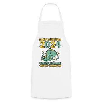 1st Grade Schoolchild Back to School Dino School Enrollment - Cooking Apron - white - Front - AI Model Male 185 dark (185cm)