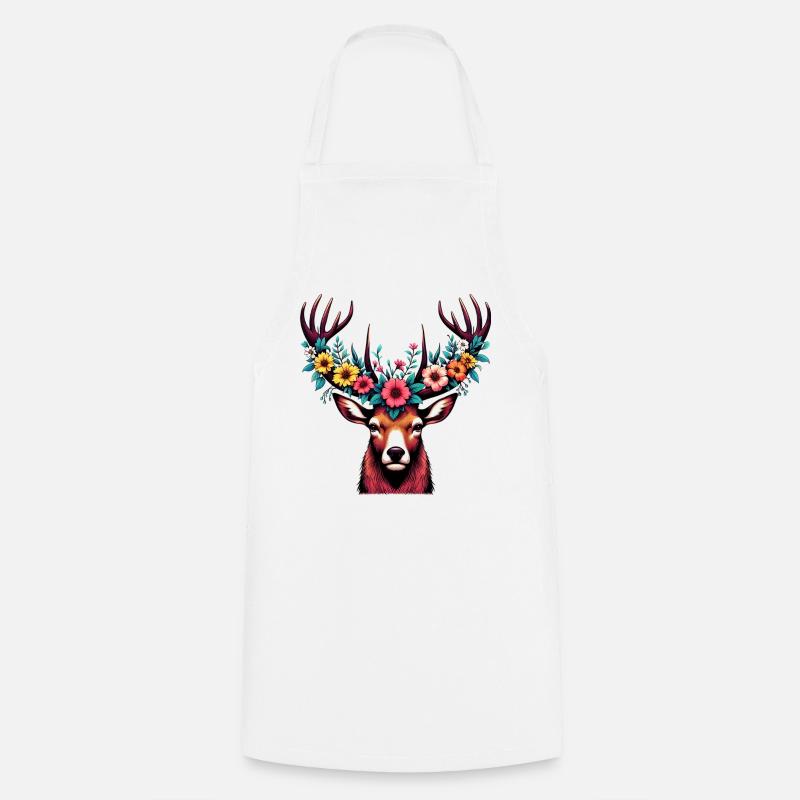 Cerf avec des fleurs - Tablier de cuisine - blanc