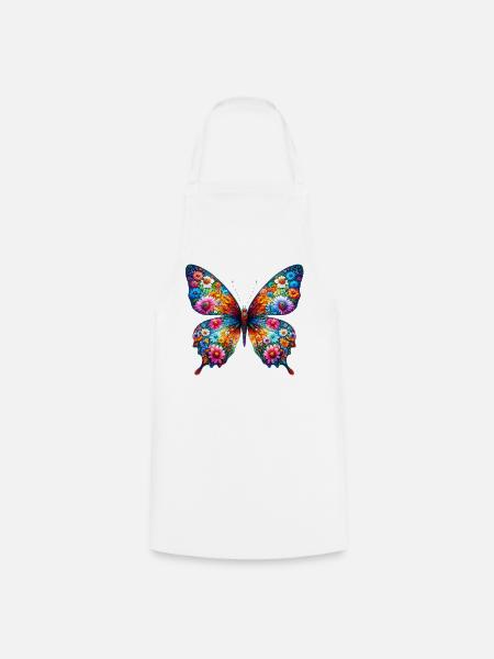 Schmetterling mit Blumen verziert - Kochschürze - Weiß