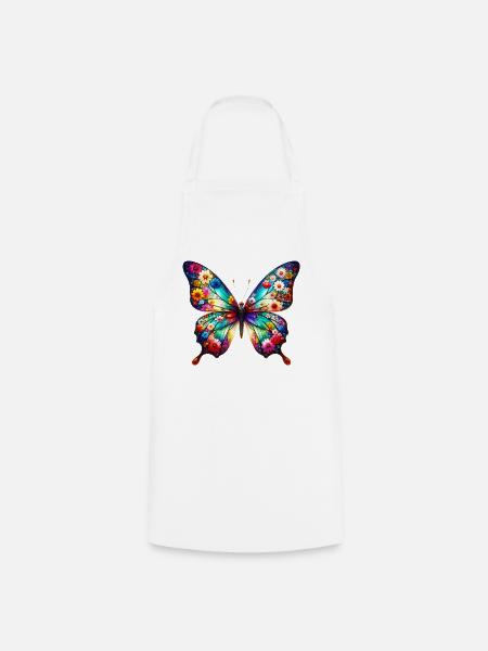 Schmetterling mit Blumen verziert - Kochschürze - Weiß