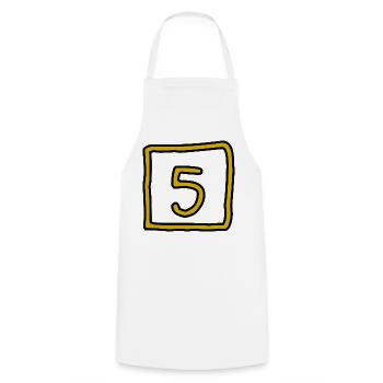 5. ANNIVERSARY. 5 YEARS. 5th ANNIVERSARY - Cooking Apron - white - Front - AI Model Male 185 dark (185cm)