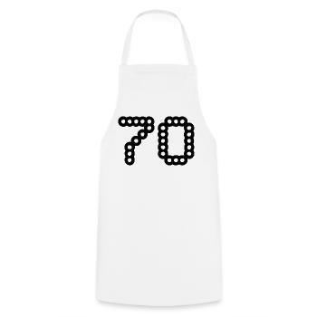 70. 70 YEARS. 70th ANNIVERSARY. 70 YEARS ANNIVERSARY. - Cooking Apron - white - Front - AI Model Male 185 dark (185cm)