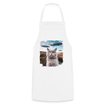 Funny British Shorthair Cat selfie with Alien UFOs - Cooking Apron - white - Front - AI Model Male 185 dark (185cm)
