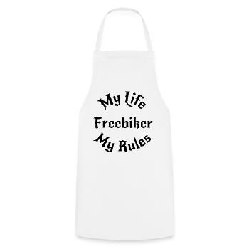 Ma vie, mes règles / Freebiker - Tablier de cuisine - blanc - Devant - AI Model Male 185 dark (185cm)