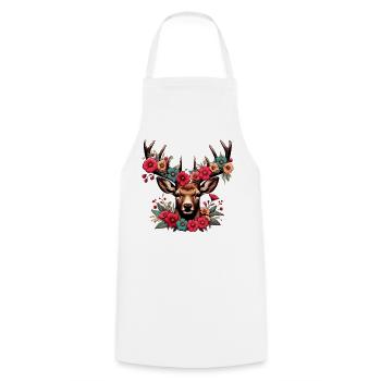 Cerf avec des fleurs - Tablier de cuisine - blanc - Devant - AI Model Male 185 dark (185cm)