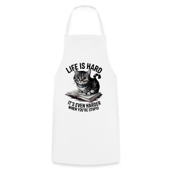Cute Bookworm Cat on a Book - Funny Cat Lover Art - Cooking Apron - white - Front - AI Model Male 185 dark (185cm)