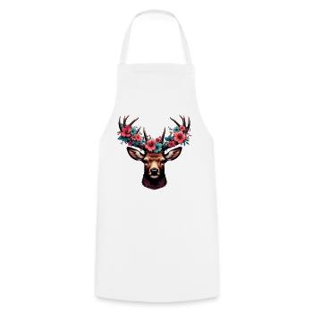 Cerf avec des fleurs - Tablier de cuisine - blanc - Devant - AI Model Male 185 dark (185cm)