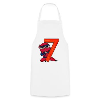 7th Birthday Motif Ninja - 7 years old - Cooking Apron - white - Front - AI Model Male 185 dark (185cm)