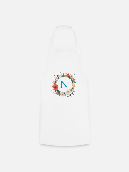 N Monogramm, Blumen-Kranz, personalisierbar - Kochschürze - Weiß