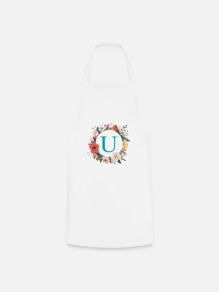 U Monogramm, Blumen-Kranz, personalisierbar - Kochschürze - Weiß