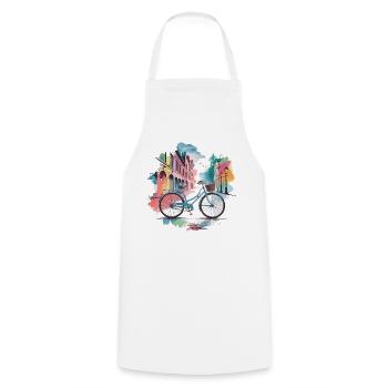Pastel Cityscape Bicycle Design - Cooking Apron - white - Front - AI Model Male 185 dark (185cm)
