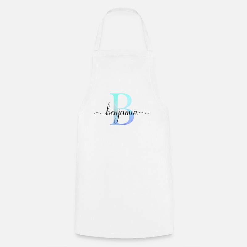 B| Monogramme | Nom | Benjamin | Aquarelle - Tablier de cuisine - blanc